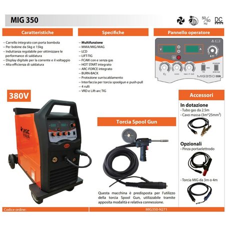 350A Compact Wire Welder with Wheels - MIG / MAG / MMA / LIFT-TIG