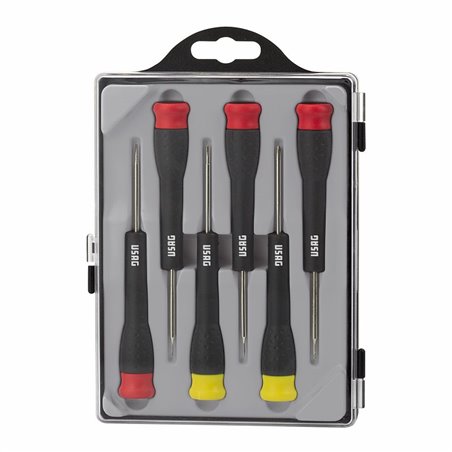 USAG 341 SH6  Serie di 6 giraviti di precisione per viti con intaglio ed impronta a croce PHILLIPS® LxPxH mm 135x195x25 Peso gr 