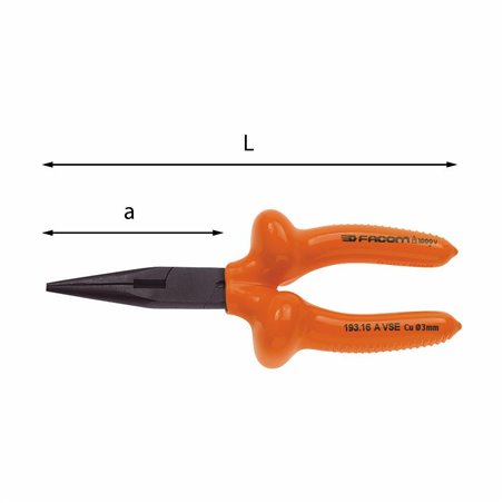 USAG 081 VSE  Pinza a becchi mezzotondi lunghissimi diritti 1000 V L mm 200 a mm 69 Cu Ø max mm 3 1400 N/mm2 Ø max mm 2 Peso gr 