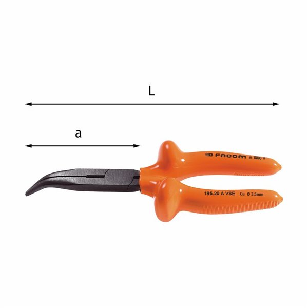 USAG 081 VSE P  Pinza a becchi mezzotondi lunghissimi diritti piegati a 45° 1000 V L mm 200 a mm 64 Cu Ø max mm 3,5 Peso gr 250 
