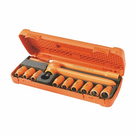 USAG 098 S12 1/2  Assortimento in cassetta di ABS con bussole poligonali 1000 V (12 pz) LxPxH mm 390x160x68 Peso kg 2,5         