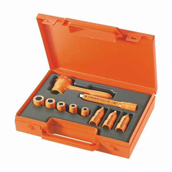 USAG 098 S10 1/4  Assortimento in cassetta con bussole esagonali 1000 V (10 pz) LxPxH mm 322x136x53 Peso gr 650            