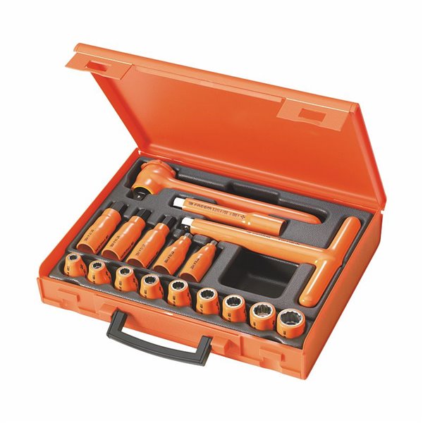 USAG 098 S17 1/2  Assortimento in cassetta con bussole poligonali 1000 V (17 pz) LxPxH mm 345x280x65 Peso kg 3,4            