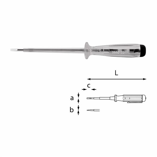 USAG 321 FL  Giravite cercafase lungo 90÷480 V axbxc mm 0,8x3,5x100 L mm 190            