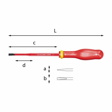 USAG 091 D  Giraviti SLIM per viti con intaglio 1000 V axbxc mm 0,8x4x100 d mm 25 L mm 209 Misura impugnatura M2        
