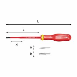 USAG 091 D  Giraviti SLIM per viti con intaglio 1000 V axbxc mm 1,2x6,5x150 d mm 25 L mm 270 Misura impugnatura M3        