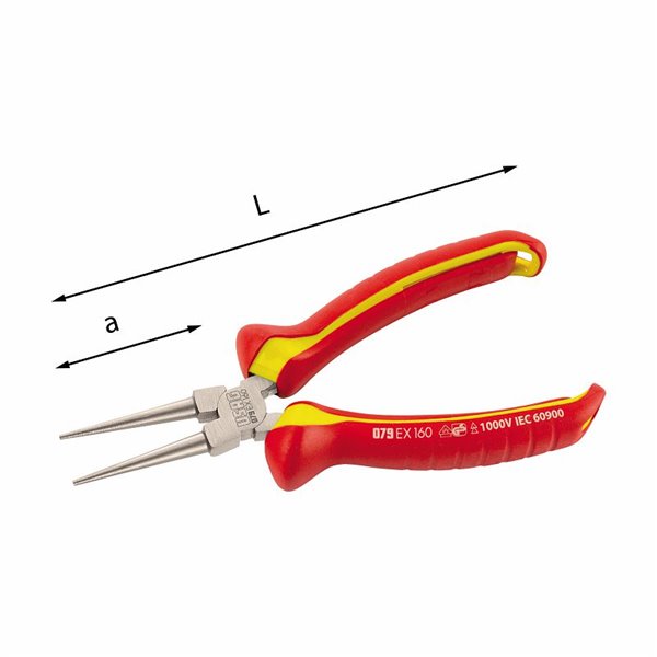 USAG 079 EX  Pinza isolata a becchi tondi lunghi diritti 1000 V L mm 160 a mm 52            