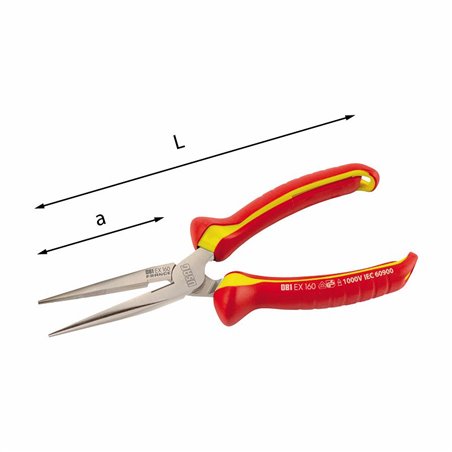USAG 081 EX  Pinze isolate a becchi mezzotondi lunghissimi diritti 1000 V L mm 200 1600 N/mm2 Ø max mm 1,6 a mm 75          