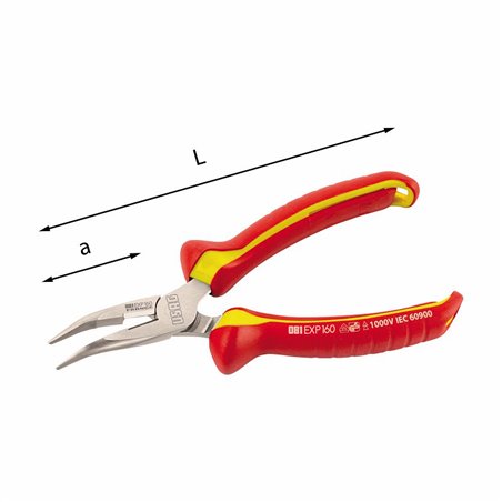 USAG 081 EXP  Pinze isolate a becchi mezzotondi lunghissimi piegati a 45° 1000 V L mm 200 1600 N/mm2 Ø max mm 1,6 a mm 71       