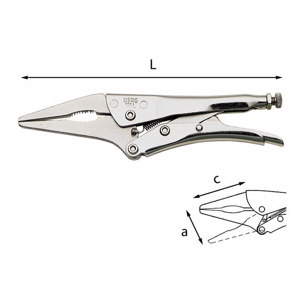 USAG 135 L  Pinza regolabile autobloccante con ganasce lunghe sottili L mm 235 a mm 70 c mm 80          
