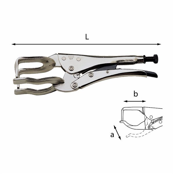 USAG 137  Pinza regolabile autobloccante con ganasce a forcella L mm 280 a mm 50 b mm 80          
