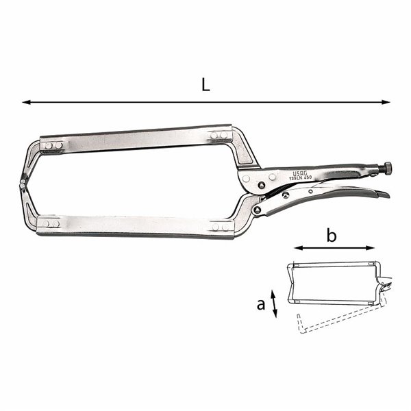 USAG 139 LN  Pinza regolabile autobloccante con ganasce lunghe a collo di cigno L mm 450 a mm 260 b mm 280          