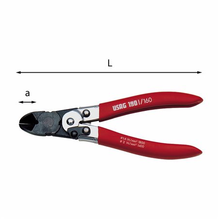 USAG 190 I  Tronchese a doppia leva a tagliente diagonale L mm 160 Ø filo 2000 N/mm2 2 a mm 16          