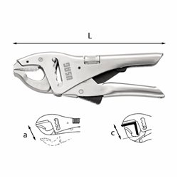 USAG 135 A  Pinza regolabile autobloccante a cremagliera con ganasce corte L mm 250 a mm 80 c mm 40          