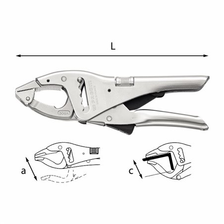 USAG 135 D  Pinza regolabile autobloccante a cremagliera con ganascia inferiore snodata L mm 250 a mm 110 c mm 50          