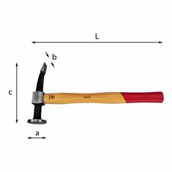 USAG 392  Martello a testa tonda piana e penna curva L mm 290 a mm 40 b mm 19 c mm 140        