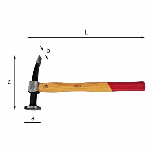 USAG 392  Martello a testa tonda piana e penna curva L mm 290 a mm 40 b mm 19 c mm 140        