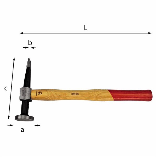 USAG 413 B  Martello a testa tonda piana e penna orizzontale diritta L mm 290 a mm 40 b mm 19 c mm 140        