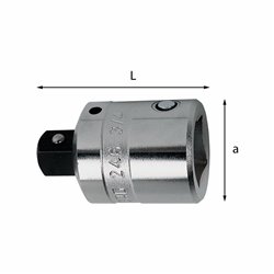 USAG 246 1  Raccordo riduttore Attacco quadro femmina " 1 Attacco quadro maschio " 3/4 L mm 74 a mm 42        