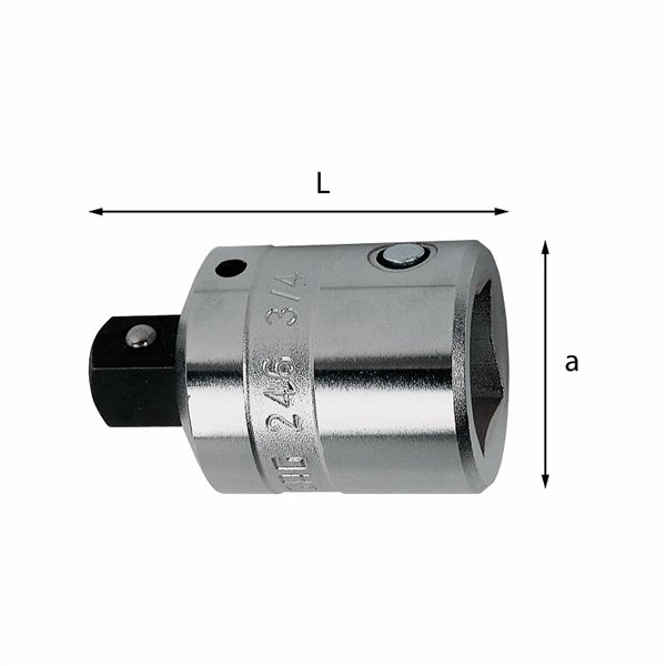 USAG 246 1  Raccordo riduttore Attacco quadro femmina " 1 Attacco quadro maschio " 3/4 L mm 74 a mm 42        