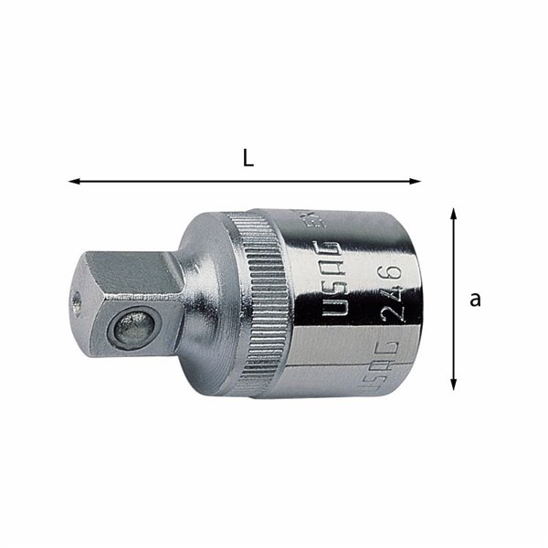 USAG 246 3/8  Raccordo riduttore Attacco quadro femmina " 3/8 Attacco quadro maschio " 1/4 L mm 25 a mm 18        