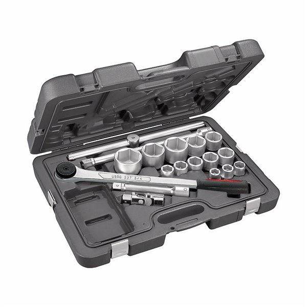 USAG 605 3/4 EA  Assortimento in cassetta di ABS con bussole esagonali (18 pz) Dimensioni mm 565x415x100 Peso kg 15            