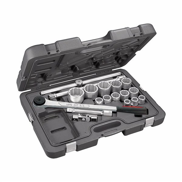 USAG 605 3/4 A  Assortimento in cassetta di ABS con bussole poligonali (18 pz) Dimensioni mm 565x415x100 Peso kg 15            