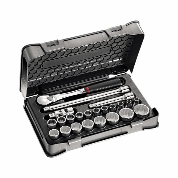 USAG 606 1/2 B  Assortimento in cassetta di ABS con bussole poligonali (23 pz) LxPxH mm 330x215x60 Peso kg 3            