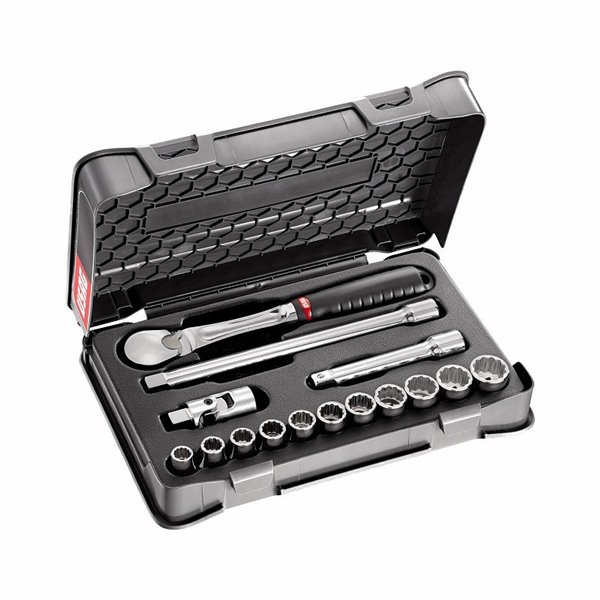 USAG 606 1/2 BPOL  Assortimento in cassetta di ABS con bussole poligonali in pollici (15 pz) LxPxH mm 330x215x60 Peso kg 2,8    