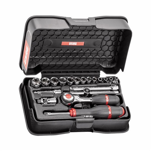 USAG 606 1/4 EAK  Assortimento in cassetta di ABS con bussole esagonali (19 pz) LxPxH mm 210x130x60 Peso kg 1            