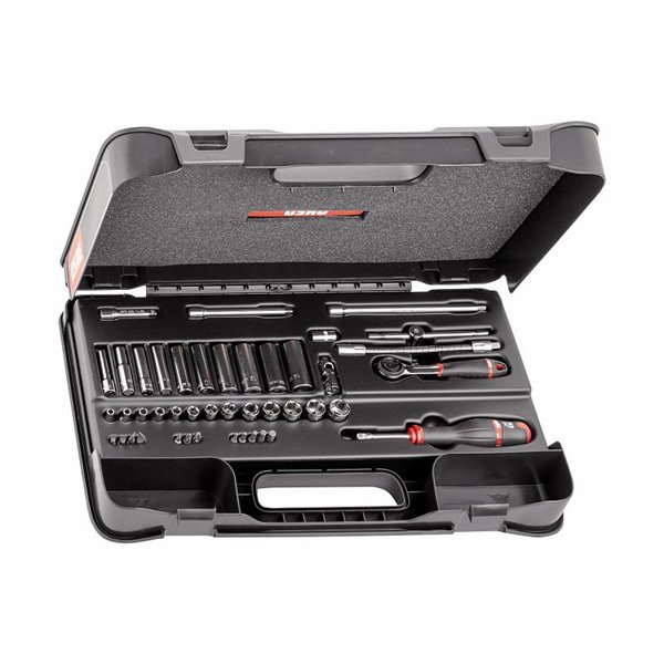 USAG 607 1/4 EA  Assortimento in cassetta di ABS con bussole esagonali ed inserti per avvitatura (44 pz) LxPxH mm 435x270x70 Pes