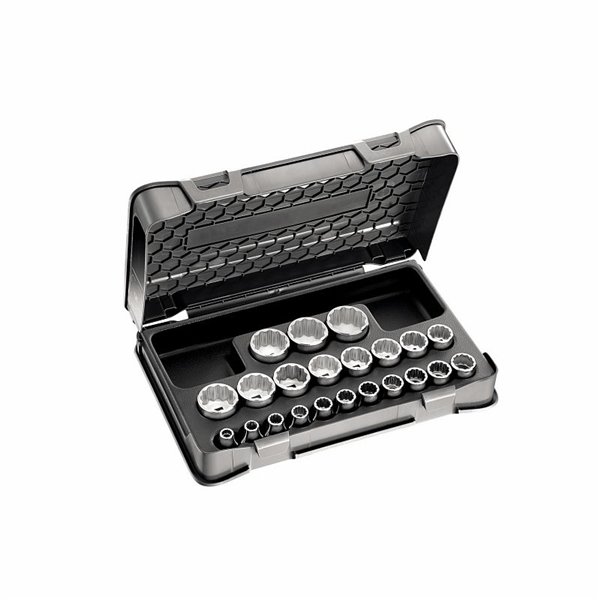 USAG 235 1/2 N/C22  Assortimento in cassetta di ABS con bussole poligonali (22 pz) LxPxH mm 330x215x60 Peso kg 2,8            