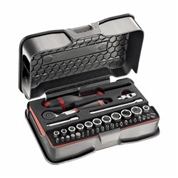 USAG 608 1/4 EA  Assortimento in cassetta di ABS con bussole esagonali (37 pz) LxPxH mm 210x130x60 Peso gr 800            