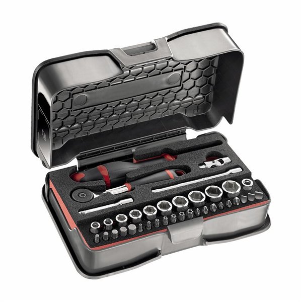 USAG 608 1/4 EA  Assortimento in cassetta di ABS con bussole esagonali (37 pz) LxPxH mm 210x130x60 Peso gr 800            