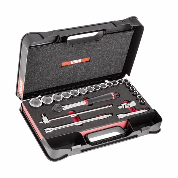 USAG 608 1/2 EA  Assortimento in cassetta di ABS con bussole esagonali (23 pz) LxPxH mm 435x270x70 Peso kg 3            