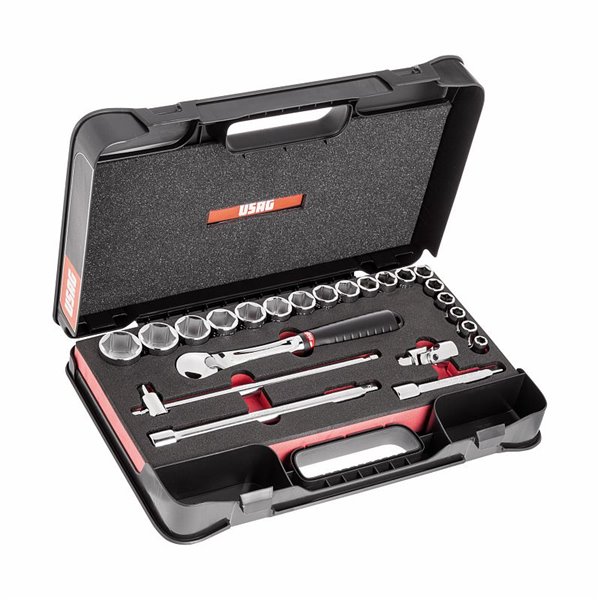 USAG 608 1/2 EB  Assortimento in cassetta di ABS con bussole esagonali (23 pz) LxPxH mm 435x270x70 Peso kg 3            