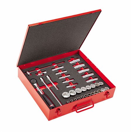 USAG 612 1/2 CLA  Assortimento in cassetta di lamiera con bussole poligonali (35 pz) LxPxH mm 425x395x83 Peso kg 9            