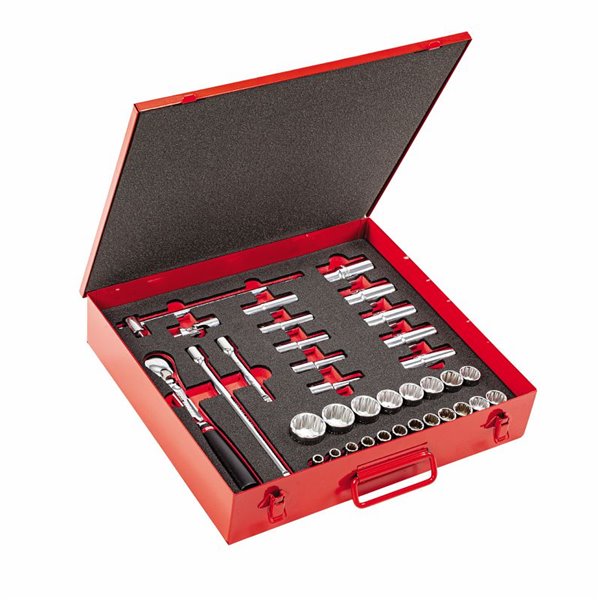 USAG 612 1/2 CLB  Assortimento in cassetta di lamiera con bussole poligonali (35 pz) LxPxH mm 425x395x83 Peso kg 9            