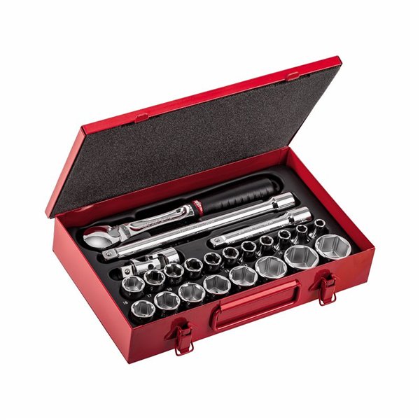 USAG 612 1/2 EB  Assortimento in cassetta di lamiera con bussole esagonali (23 pz) LxPxH mm 320x205x57 Peso kg 4,5            