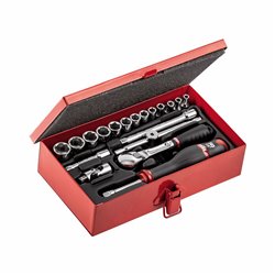 USAG 612 1/4 EB  Assortimento in cassetta di lamiera con bussole esagonali (19 pz) LxPxH mm 203x120x48 Peso kg 1,5            