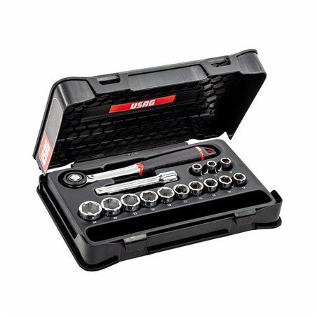 USAG 604 1/2 ED  Assortimento in cassetta di ABS con bussole esagonali (15 pz) LxPxH mm 330x215x60 Peso kg 2            