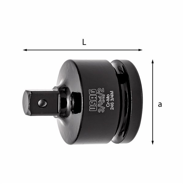 USAG 246 3/4 M  Raccordo riduttore macchina Attacco quadro femmina " 3/4 Attacco quadro maschio " 1/2 L mm 56 a mm 44        