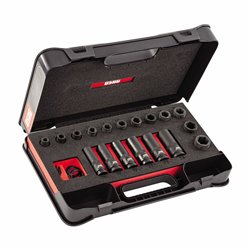 USAG 235 1/2 M/C21  Assortimento in cassetta di ABS con bussole macchina (18 pz) LxPxH mm 435x270x70 Peso kg 3            