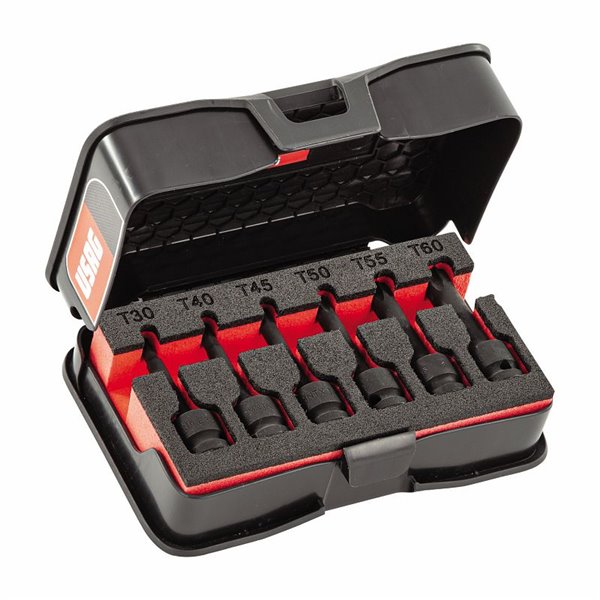 USAG 233 1/2 MNTX/C6  Assortimento in cassetta di ABS con bussole per viti con impronta TORX® (6 pz) LxPxH mm 210x130x60        