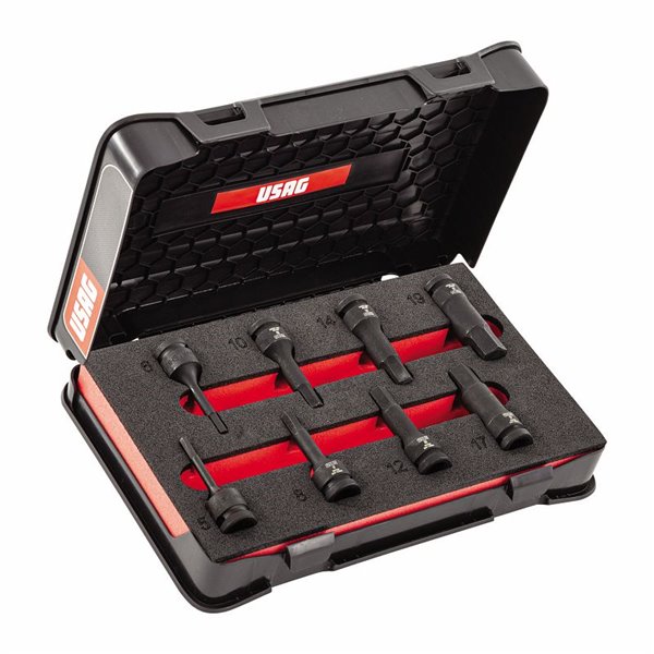 USAG 234 1/2 MN/C8  Assortimento in cassetta di ABS con bussole macchina per viti con esagono incassato (8 pz) LxPxH mm 330x215x