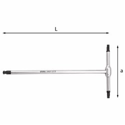 USAG 280 TSTX  Chiavi a T con testa sferica per viti con impronta TORX® n° T30 a mm 90 L mm 180 Peso gr 60        