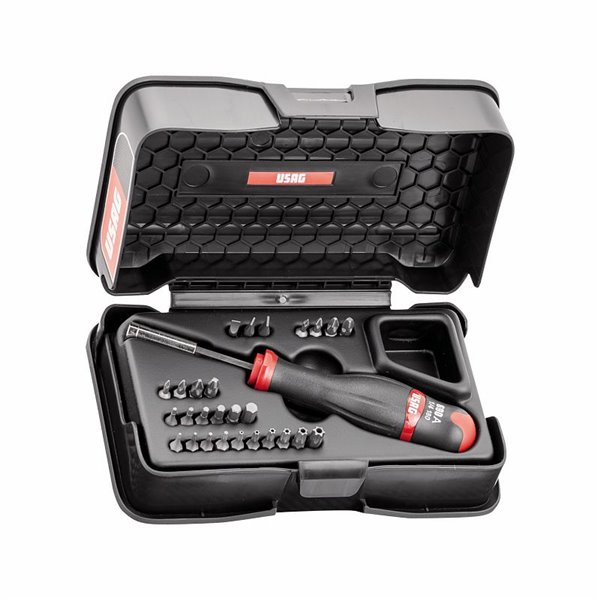 USAG 690 1/4 C28  Assortimento in cassetta di ABS con inserti per avvitatura (28 pz) LxPxH mm 210x130x60 Peso gr 700            