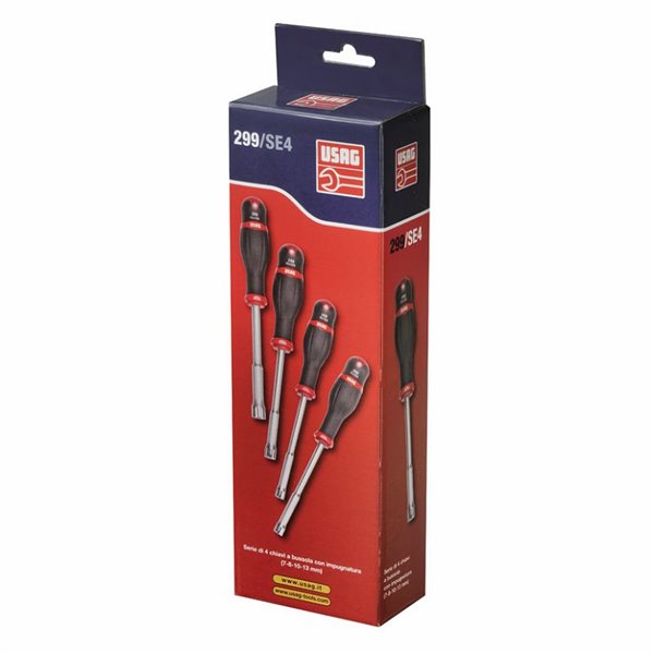 USAG 299 SE4  Serie di 4 chiavi a bussola esagonale con impugnatura Peso gr 720              