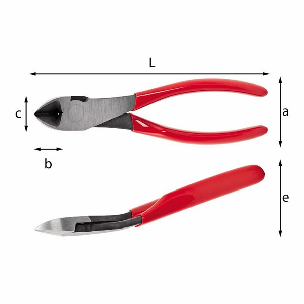 USAG 038 AU2  Tronchese per orafi piegato a 30° con tagliente diagonale L mm 180 a mm 47 b mm 22 c mm 25 e mm 41 Peso gr 218    