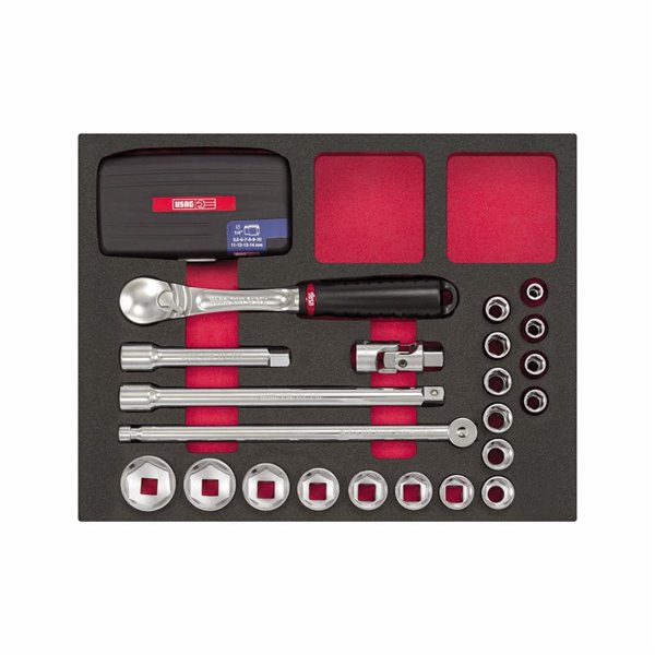 USAG 5003/609M  Matrix - Assortimento di bussole esagonali e accessori da 1/4 - 1/2 (60 pz) LxPxH mm 400x315x45 Peso kg 4       